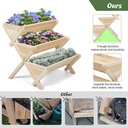 Notume 3 Tiers Wooden Vertical Raised Garden Bed with Legs,Planter Raised Beds Kit for Flowers Herbs Vegetables, Natural