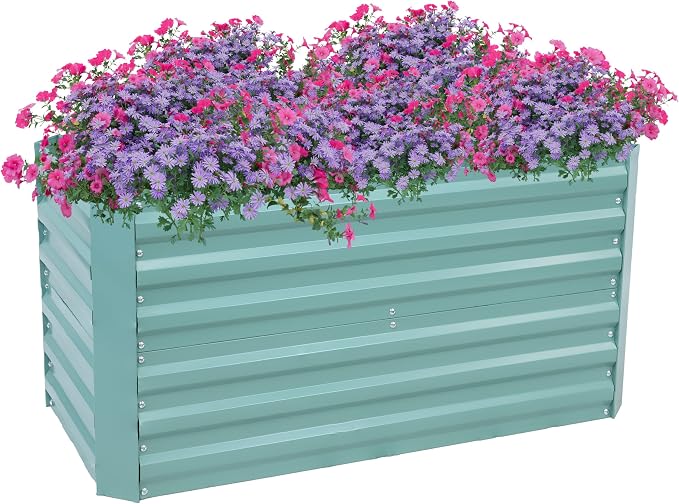 Sunnydaze Galvanized Raised Garden Bed - Outdoor Planter Box for Backyard or Patio - Steel Metal Raised Bed for Gardening Vegetables, Flowers, Herbs - 47 x 23 x 24 in - Green - Rectangle