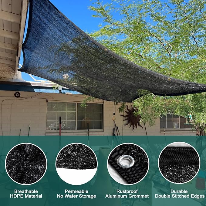 LOVE STORY 10x20FT 90% Black Garden Shade Cloth, Sun Shade Cover Net Mesh Tarp with Grommets, Sunblock Net for Garden,Greenhouse,Plants and Patio