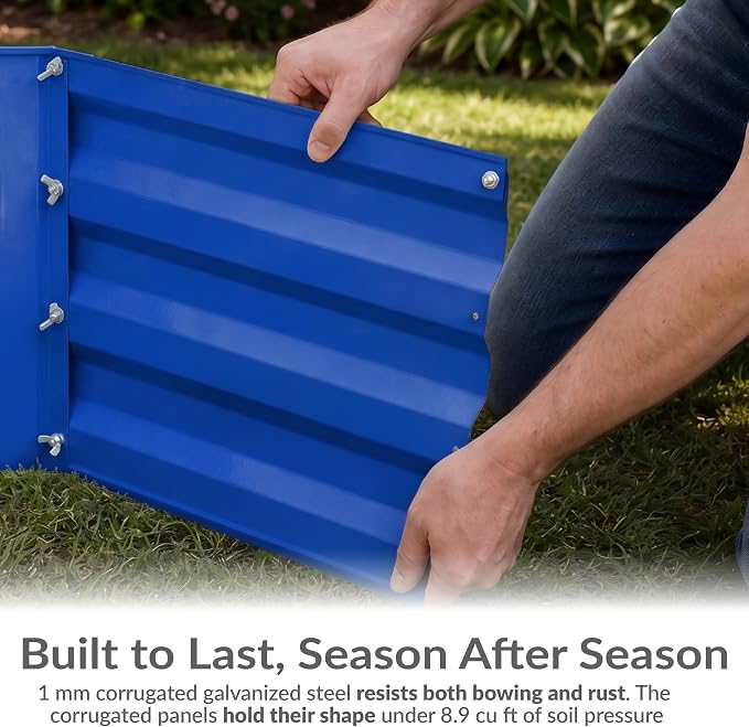 Sunnydaze Galvanized Raised Garden Bed - Outdoor Planter Box for Backyard or Patio - Steel Metal Raised Bed for Gardening Vegetables, Flowers, Herbs - 47 x 47 x 12 in - Blue - L-Shaped