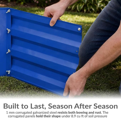 Sunnydaze Galvanized Raised Garden Bed - Outdoor Planter Box for Backyard or Patio - Steel Metal Raised Bed for Gardening Vegetables, Flowers, Herbs - 47 x 47 x 12 in - Blue - L-Shaped