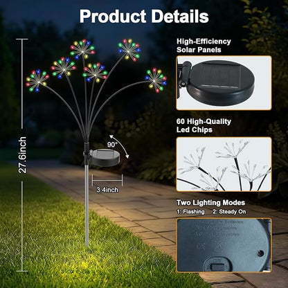 Solar Garden Lights Outdoor, Upgraded Solar Swaying Starburst Light Waterproof with 2 Modes, Solar Fairy Firework Lights for Yard Patio Pathway Flowerbed Balcony Garden Decoration (Multicolor, 2 Pack)