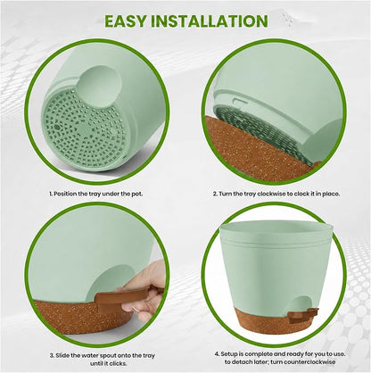 Utopia Home Self Watering Pots for Indoor Plants, Planters for Indoor Plants, Multi-Size Flowerpot, Set of 5 Plant Pots with Drainage & Reservoir, 6.8"/6.4"/5.9"/5.5"/4.9" (Olive Green)