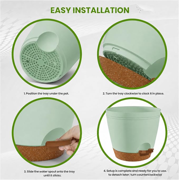 Utopia Home Self Watering Pots for Indoor Plants, Planters for Indoor Plants, Multi-Size Flowerpot, Set of 10 Plant Pots with Drainage & Reservoir, 6.8"/6.4"/5.9"/5.5"/4.9" (Olive Green)