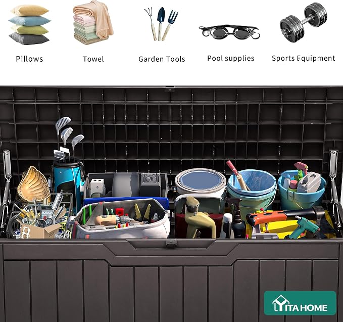 YITAHOME 80 Gallon Outdoor Storage Box | Large Water Resistant Resin Deck Box, Indoor Outdoor Lockable Storage Container for Patio, Garden, Cushions, Tools, Equipment
