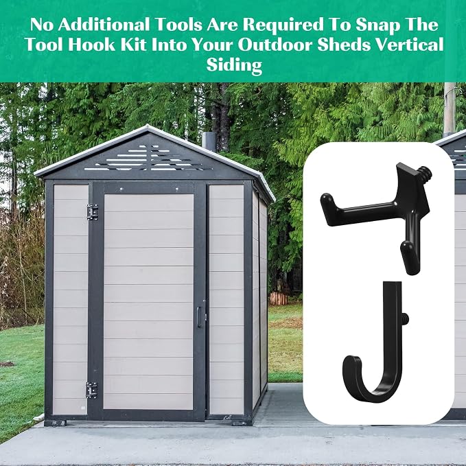 20 Pcs Storage Shed Tool Hooks Black Tool Hanger Compatible with Suncast Shed Accessories for Hanging Storage Shelves Organizer Accessories Parts Replacement Screws Brackets Ladders(J/v)
