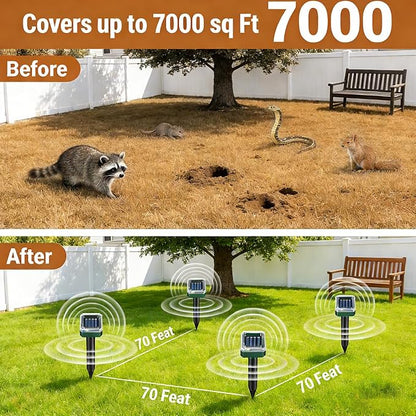 Mole Repellent for Lawns 10 Pack, Solar Powered Mole Repeller Ultrasonic Gopher Repellent, Outdoor Waterproof Vole Vibration Stakes,Sonic Gopher Deterrent Yard for Rodent Groundhog Snake Chipmunk