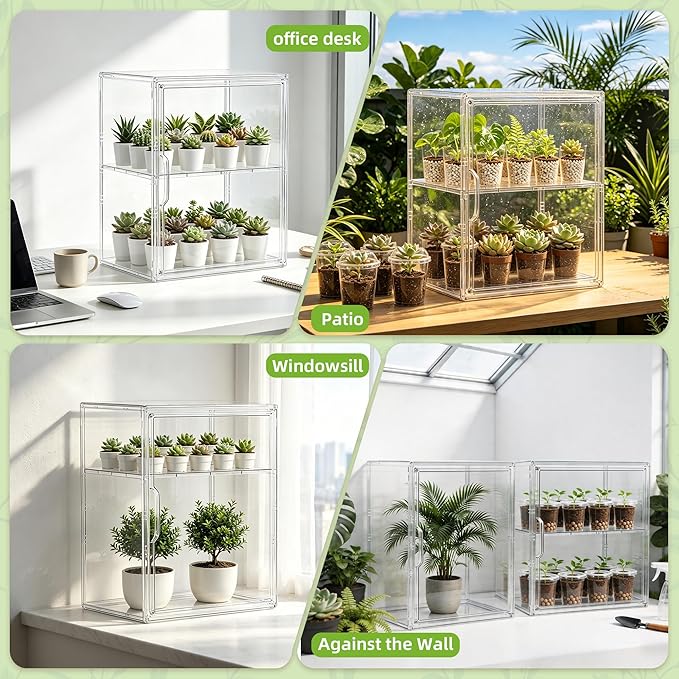 Mini Greenhouse Indoor with Magnetic Door, L-2tier-1pcs | Strong Heat & Moisture Retention, Blocks Wind & Frost, Adjustable Shelf Height, Magnetic Door, Tool-Free Easy Assembly