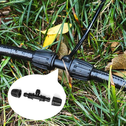MIXC 1/2" Drip Irrigation Fittings 3-Way Barbed Tee 10 Pack | Heavy-Duty Plastic, Lock Nut Design, Anti-Leak, Fit 1/2" to 1/4" Tubing, for Garden Misting Irrigation Systems