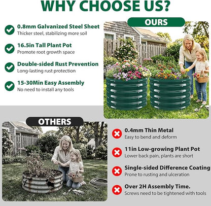 24" Diameter Round Raised Garden Bed - 17 Inch Tall, Heavy-Duty Galvanized Steel Planter Box with Wave-Shaped Panels for Vegetables, Herbs & Flowers (2, Green, 24 Inch Diameter)