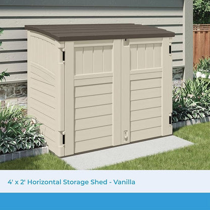 Suncast 3 Pack 34 Cu Ft Capacity Horizontal Outdoor Storage Shed for Garbage Cans, Garden Accessories, Backyard, and Patio Use, Vanilla