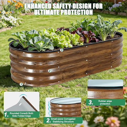 Galvanized Raised Garden Bed Outdoor, 2Pcs 4x2x1ft Oval Planter Box with Rubber Strip,Metal Raised Bed Kit for Vegetables Flowers Herbs, Grain