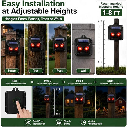 Solar Nocturnal Animal Repeller Outdoor,Auto Activate Predator Eyes Animal Deterrent Lights for Coyote, Raccoon, Fox, Skunk, Deer Repellent for Yard, Garden & Chicken Coop Protector Guard, Pack of 8