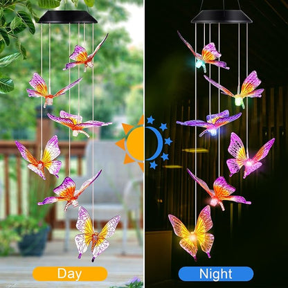 DesGully Butterfly Wind Chimes, Solar Wind Chimes/Wind Chimes for Outside Color Changing (Gifts for mom/Gift for Grandmom/Gift for Women) Thanksgiving Gift Butterfly Gift