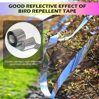 Ruolan Bird Scare Tape Ribbon,Reflective Tape Keep Birds Away Outdoor,Double Side Bird Flash Tape, Scare Geese, Pigeon, Duck, Woodpecker (350FT)