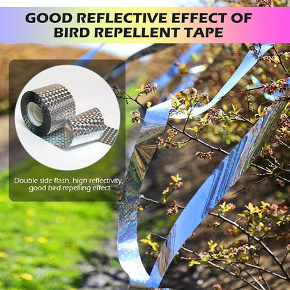 Ruolan Bird Scare Tape Ribbon,Reflective Tape Keep Birds Away Outdoor,Double Side Bird Flash Tape, Scare Geese, Pigeon, Duck, Woodpecker (1400FT)