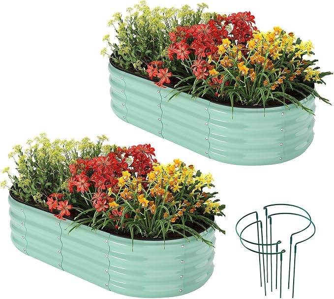 Galvanized Metal Planter Raised Garden Bed Kit for Gardening Outdoor，4x2x1ft 2 Planter Grow Garden Box Raised Flower Bed，Long Vegetable Clearance Herb Raised Garden Beds for Container Gardening