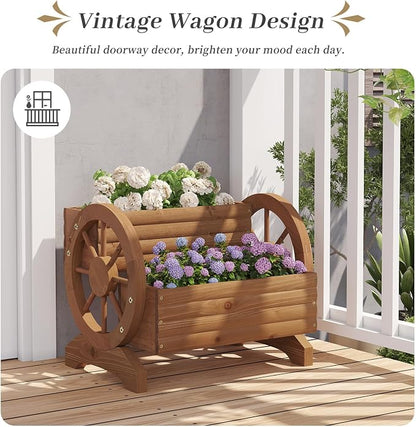 Kitsanery Wooden Planter Box,Planters for Outdoor Plants, Flower Cart for Patio Garden Balcony, Backyard Decor Garden Planters with Wheels for Flowers,Vegetables (Light Brown)