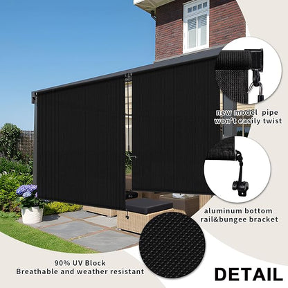 KANAGAWA Outdoor Roller Shade 9'X8' Black Exterior Cordless Patio Roll Up Shades for Outside Pergola Porch, Outdoor Blinds for Patio