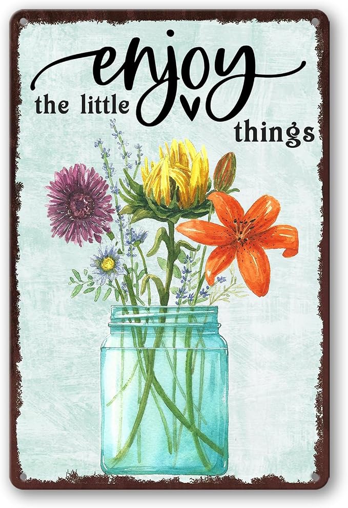 Garden Metal Signs For Outside Garden Wall Art Outdoor Patio Sign Vintage Flower Tin Sign Enjoy The Little Things Funny Garden Signs Decorative Outdoor Farmer Market Decor 8x12 Inch