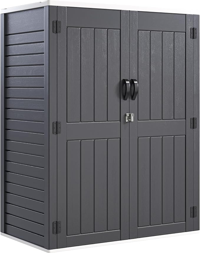 YITAHOME 59 cuft Vertical Outdoor Storage Shed w/o Shelf, 5.6 x 2.3 ft Lockable Resin Waterproof Tall Storage Cabinet, Suitable for Patio Furniture, Pool Accessories, and Garden Tools, Dark Gray