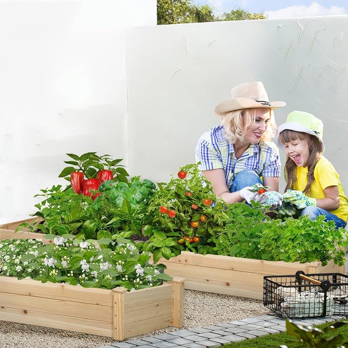 Crownland Outdoor Gardens 8 ft Raised Garden Bed Wooden Patio Raised Beds Backyard Elevated Planter Box Grow Vegetables Fruits Herb Yard Fast Easy Assembly