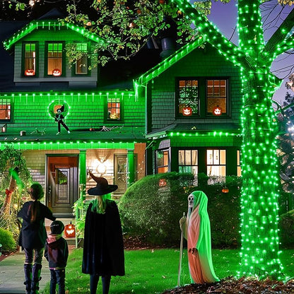 JMEXSUSS 2 Pack Solar Halloween Lights Outdoor, Total 400 LED 151FT, Green | Outdoor Waterproof, 8 Modes Solar Christmas String Lights for Outside Patio Yard Garden Tree Christmas Halloween Decorations