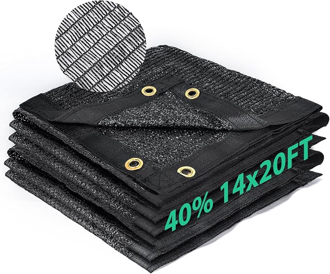 Kesfitt 40% Shade Cloth 14x20 ft, Breathable HDPE Mesh Sun Shade Tarp for Garden & Greenhouse, UV Resistant Outdoor Shade Fabric with Copper Grommets for Plants, Patio, Yard