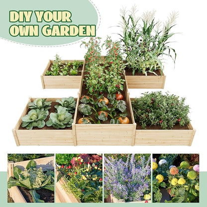 SPECRAFT H-Shaped Raised Garden Bed, 12x12x2 ft, Double-Layer Wooden Planter Box for Outdoor Patio Garden，180 cu. ft Capacity