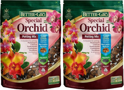 Better-Gro Special Orchid Mix - Premium Grade Orchid Bark Potting Mix for Potting,Repotting,Enhanced Drainage,Air Flow & Root Ventilation,for Phalaenopsis,Cattleyas,Dendrobiums,8 Quarts,(Pack of 2)