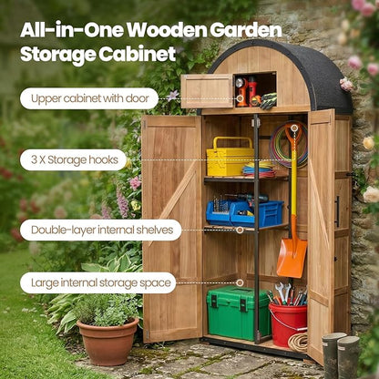 NORTHSKY Outdoor Storage Shed, Waterproof Garden Tool Cabinet with Domed Roof & Double Doors, Lockable 5-Storage Organizer for Patio Lawn Backyard - Solid Wood & Metal Frame