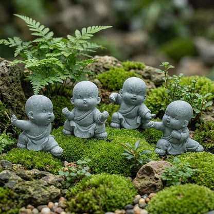4pcs Mini Buddha Statue, Small Aquarium Decoration, Feng Shui Zen Monk Sandstone Sculpture, Cute Fish Tank Ornament for Home Garden