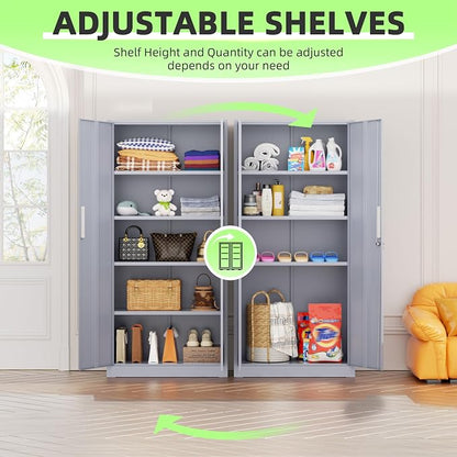 INTERGREAT Metal Storage Cabinet, 72" Locking Steel Cabinets with 2 Door and 4 Adjustable Shelves, Tall Metal Cabinet for Home Office, Garage, Warehouse,(Cement)