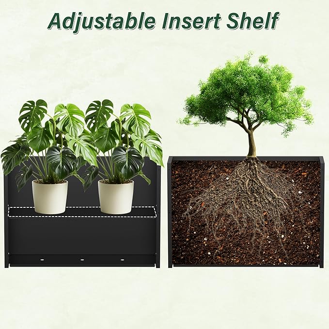Metal Tall Planter 38" L x 10" W x 26" H | Long Rectangular Planter Box, Drainage Holes & Removable Shelf, Heavy Duty Steel Planter for Tall Plants, Flowers or Shrubs