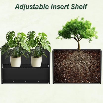 Metal Tall Planter 38" L x 10" W x 26" H | Long Rectangular Planter Box, Drainage Holes & Removable Shelf, Heavy Duty Steel Planter for Tall Plants, Flowers or Shrubs