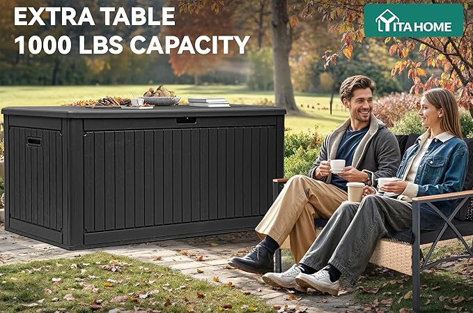 YITAHOME 320 Gallon Extra Large Deck Box | Double-Wall Resin Outdoor Storage Box with Flexible Divider for Patio Cushions Pool Supplies Garden Tools, 1000lbs Load