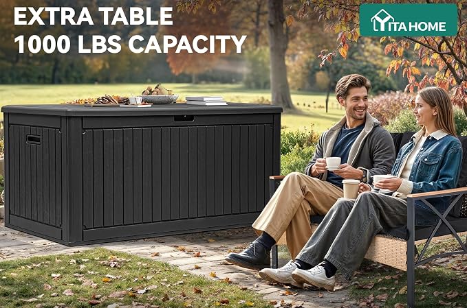 YITAHOME 320 Gallon Double-Wall Deck Box with Divider & Side Handles | Outdoor Large Storage for Patio Furniture Cushions, Garden Pool Accessories, Water Resistant & Lockable