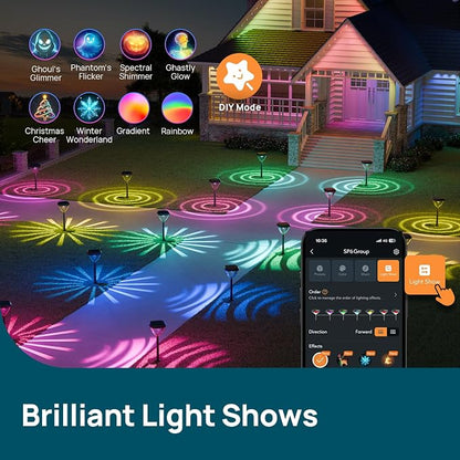 Linkind Smart Solar Pathway Lights SP6, in-App Pattern Switching Solar Lights Outdoor, USB&Solar Charging, Cool/Warm White/Color-Changing Landscape Lighting, Easter Decor for Yard, Patio, 1 Pack