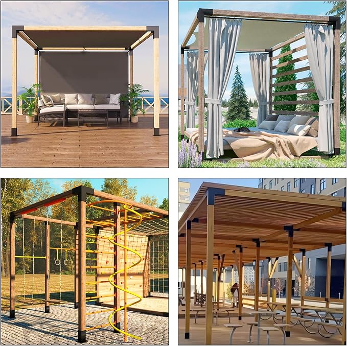 4x4 Pergola Brackets Kit, 3-Way Powder-Coated Woodworks Corner Brackets, 2 Bracket Shoulders & 2 Wood Post Base, 4PCS Woodwork Pergola Kit Elevated Wood Stand Kit