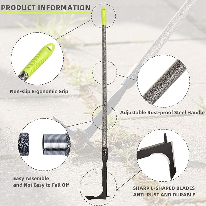 Crack Weeder, Long Handle Crevice Weeding Tool, 48" Efficient Weeder Tool Stainless Steel Weed Grabber Remover, Manual Weed Puller for Sidewalk, Paver, Narrow and Wall Gaps Remove Moss Weeds