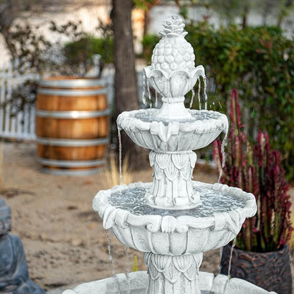 XBrand 58.3" 3-Tier Outdoor Freestanding Water Fountain - Classic Leaf Design, White Resin, Large Bird Bath with Pump - Ideal for Yard, Lawn and Garden, Porch Décor