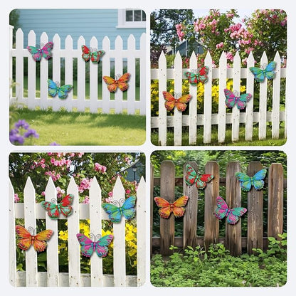 Junware 4 Pcs Metal Butterfly Wall Art Decor - 7.5" Outdoor Fence Wall Sculpture Decor, Hanging Decoration for Garden Yard Living Room Bedroom Patio Balcony, Nice Gift for Mom Friend