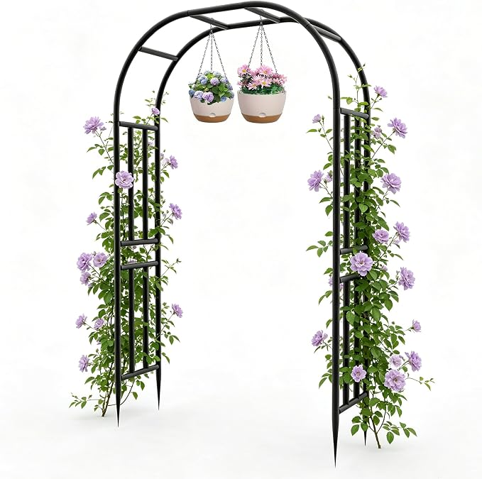 BUKLIYN Garden Arch - 63" L x 95" H Heavy Duty Black Metal Arbor, Powder Coated Rustproof Finish, Trellis for Climbing Roses Ivy Clematis