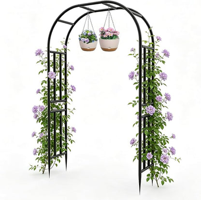 BUKLIYN Garden Arch - 63" L x 95" H Heavy Duty Black Metal Arbor, Powder Coated Rustproof Finish, Trellis for Climbing Roses Ivy Clematis