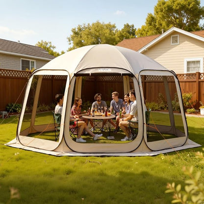 VEVOR Pop up Screen House Tent, 15 x 13.8 ft, 12-15 Person Screen Gazebo, Portable Screened in Canopy with Carry Bag, Netting Sides, Ground Stakes, for Garden, Patio, Backyard, Outdoor Activities