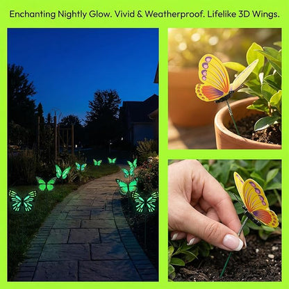 30PCS Luminous Butterfly Garden Decor Butterfly Stakes for Garden Favors | 3D Waterproof Reusable Artificial Butterflies for Flower Arrangements Outdoor Indoor Spring Garden Decor