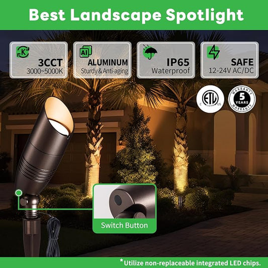 12v Landscape Lighting Kit, with 12 Pack 3CCT Spotlights and 200W Transformer and 250FT Cable and 40 Wire Connectors, Aluminum ORB Ip65 Waterproof Tree Light for Home Patio Plant