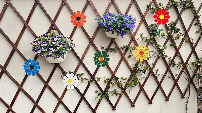 6 Pcs Metal Flowers Wall Decor Garden Decor, Metal Flower Sunflower Wall Art Hanging Decoration Daisy Ornament For Indoor Living Room Bedroom Dining Room Outdoor Backyard Porch Patio Fence