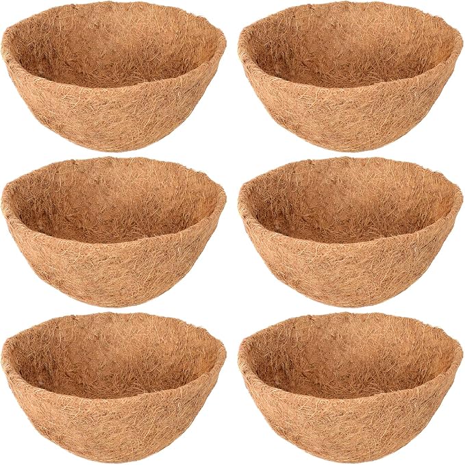 Legigo 6 Pack 14 Inch Hanging Basket Coco Liners Replacement, 100% Natural Round Coconut Coco Fiber Planter Basket Liners for Hanging Basket Flowers/Vegetables