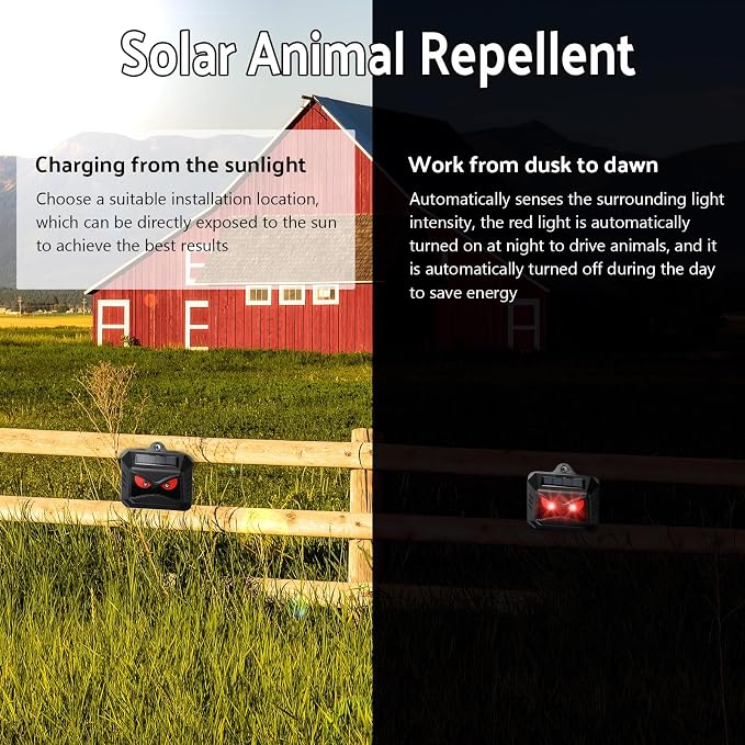 Solar Control Light Nocturnal Animal Repeller Outdoor Deterrent Devices Light Sensor Animal Repellent for Skunk Deer Coyote Fox Raccoon Cat Garden Yard Farm Chicken Coop (4, Black)